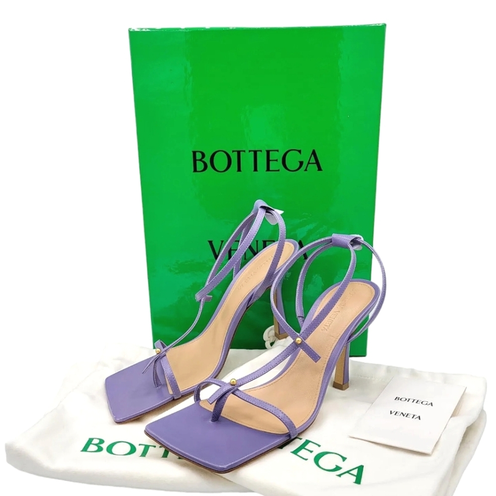 Bottega Veneta Stretch Leather Sandals Strappy Heels Square Toe Lavender 36